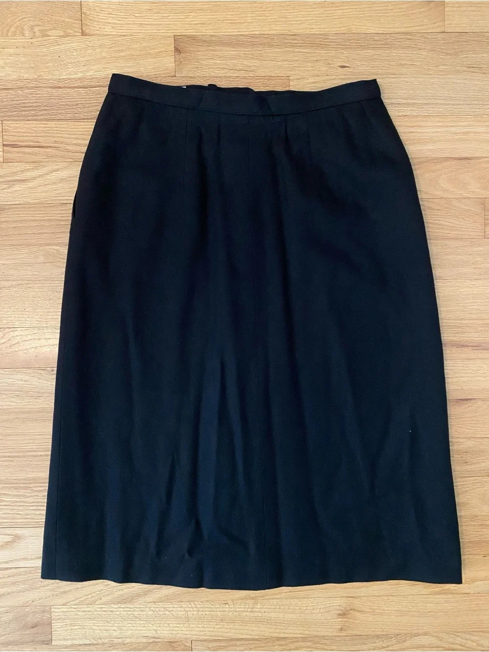 Vintage Evan-Picone Black Wool Blend Button Front Midi Skirt ILGWU